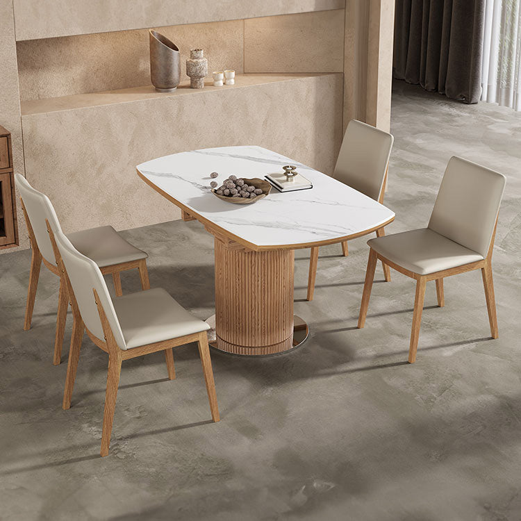 Elegant Natural Sintered Stone Table with Modern Ash Wood & Stainless Steel Accents fnl-271