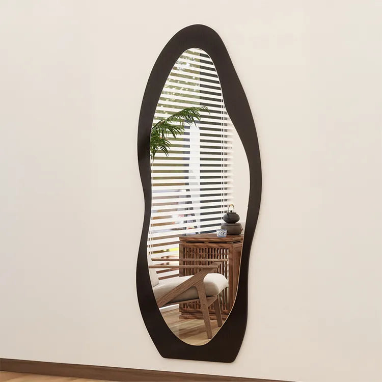 Mirror Brown Black Glass Solid wood fnls-6523