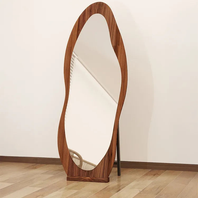 Mirror Brown Black Glass Solid wood fnls-6523