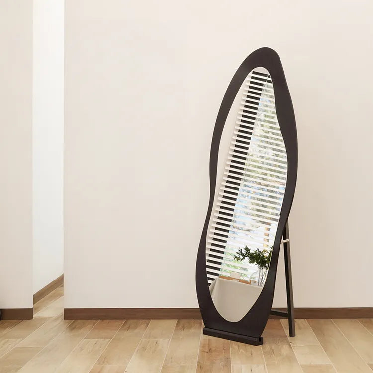 Mirror Brown Black Glass Solid wood fnls-6523