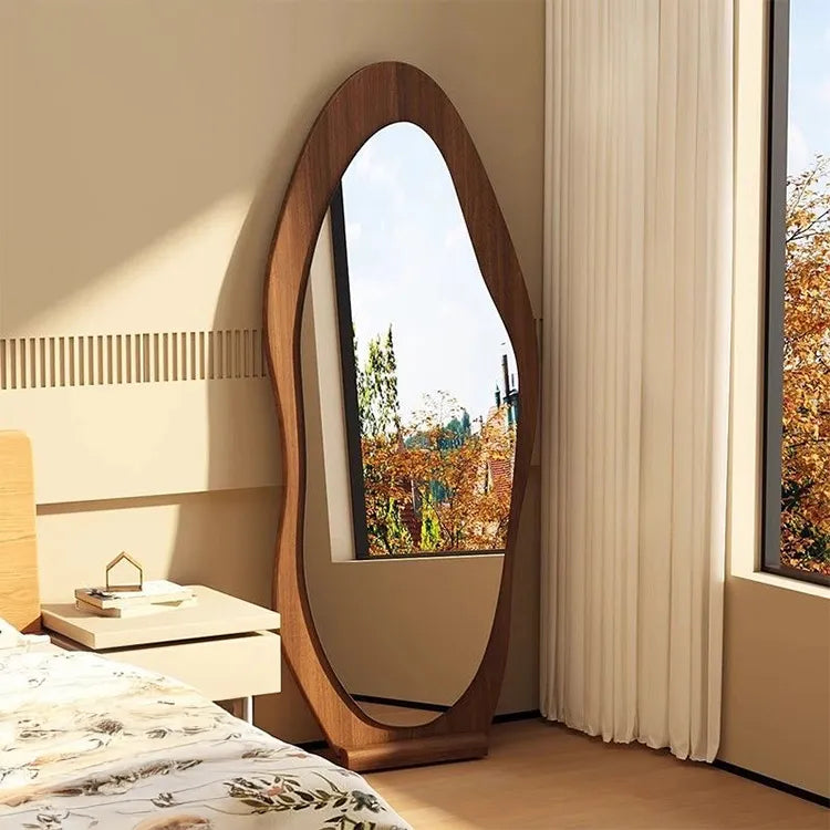Mirror Brown Black Glass Solid wood fnls-6523