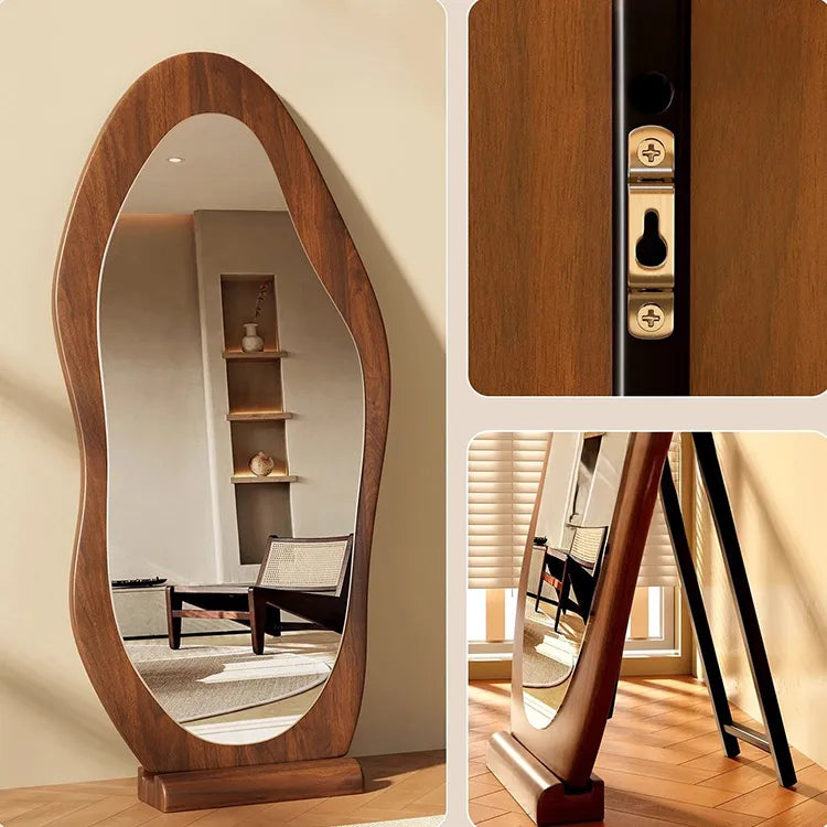 Mirror Brown Black Glass Solid wood fnls-6523