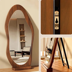 Mirror Brown Black Glass Solid wood fnls-6523