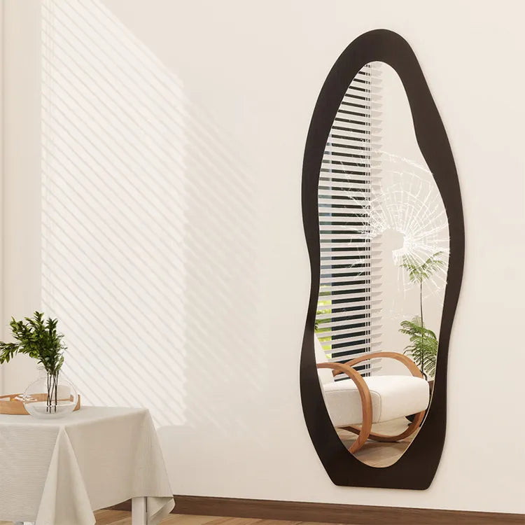 Mirror Brown Black Glass Solid wood fnls-6523