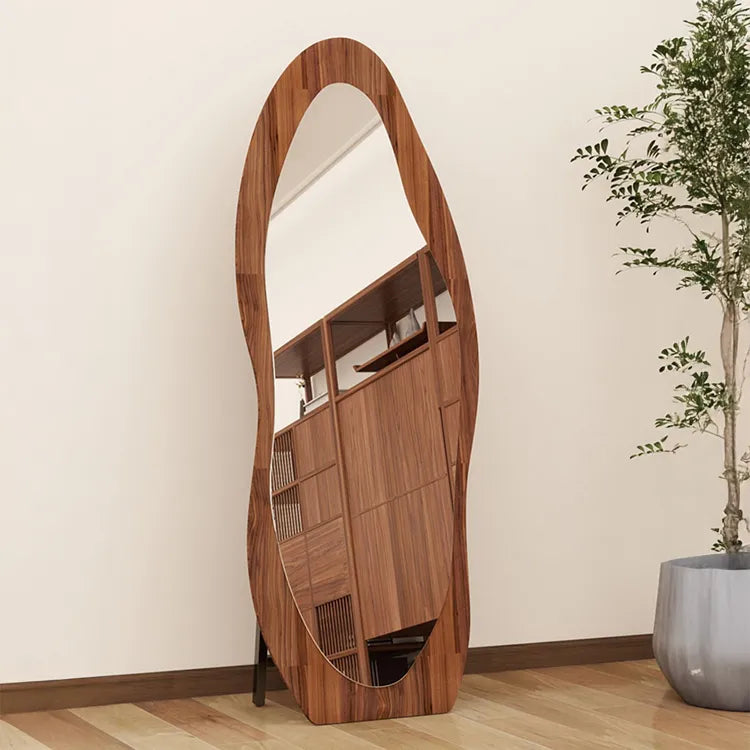 Mirror Brown Black Glass Solid wood fnls-6523