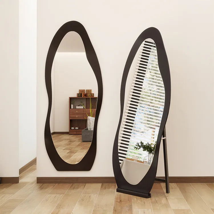 Mirror Brown Black Glass Solid wood fnls-6523