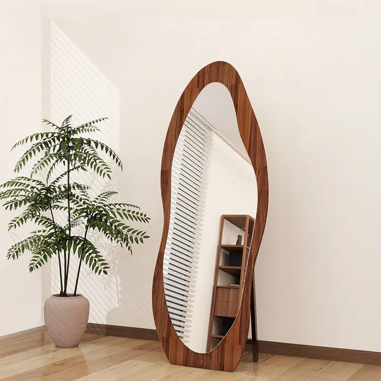 Mirror Brown Black Glass Solid wood fnls-6523