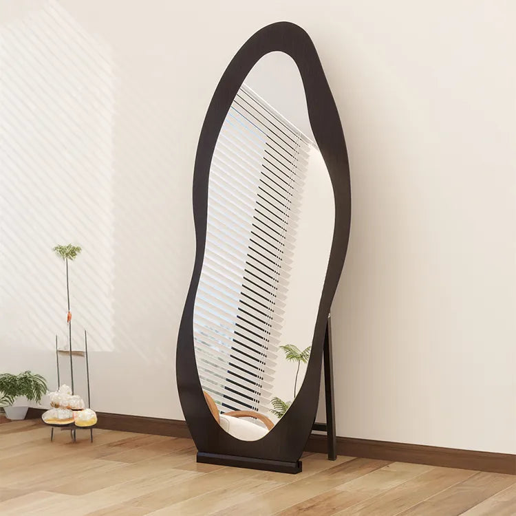 Mirror Brown Black Glass Solid wood fnls-6523