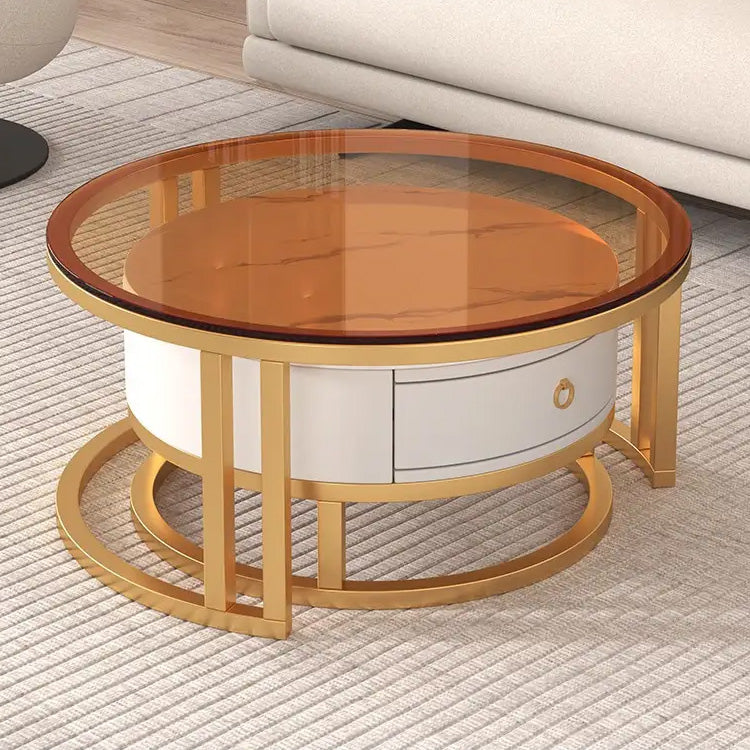 Stylish Sintered Stone & Metal Tea Table - White, Black, Gray & Brown Finishes frg-495
