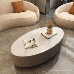 Modern Chic White & Gray Sintered Stone Tea Table with Metal and Synthetic Leather Accents frg-498
