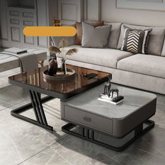 Modern Sintered Stone & Metal Tea Table with PU Leather and Particle Board - Gray & White frg-504