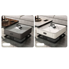 Modern Sintered Stone & Metal Tea Table with PU Leather and Particle Board - Gray & White frg-504