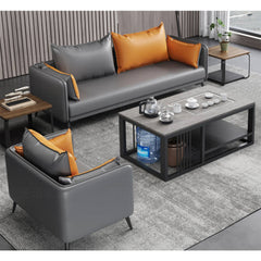 Elegant Orange and Gray Sofa - Black Solid Wood Frame with Durable Faux Leather Finish fsj-1032