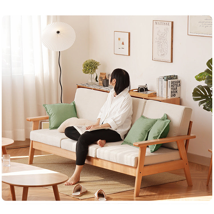 Luxurious White Leathaire Sofa with Natural Beech Wood Frame fslmz-1112