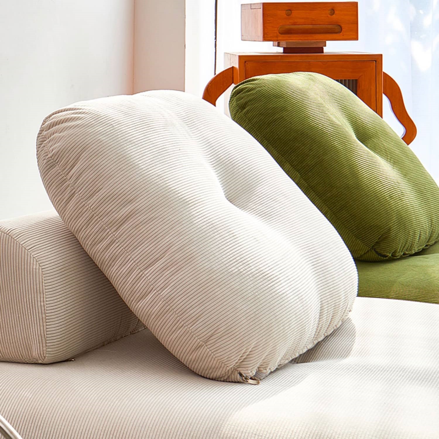 Cozy Down-Filled Corduroy Sofa in Beige, Red, and Green fwlp-938