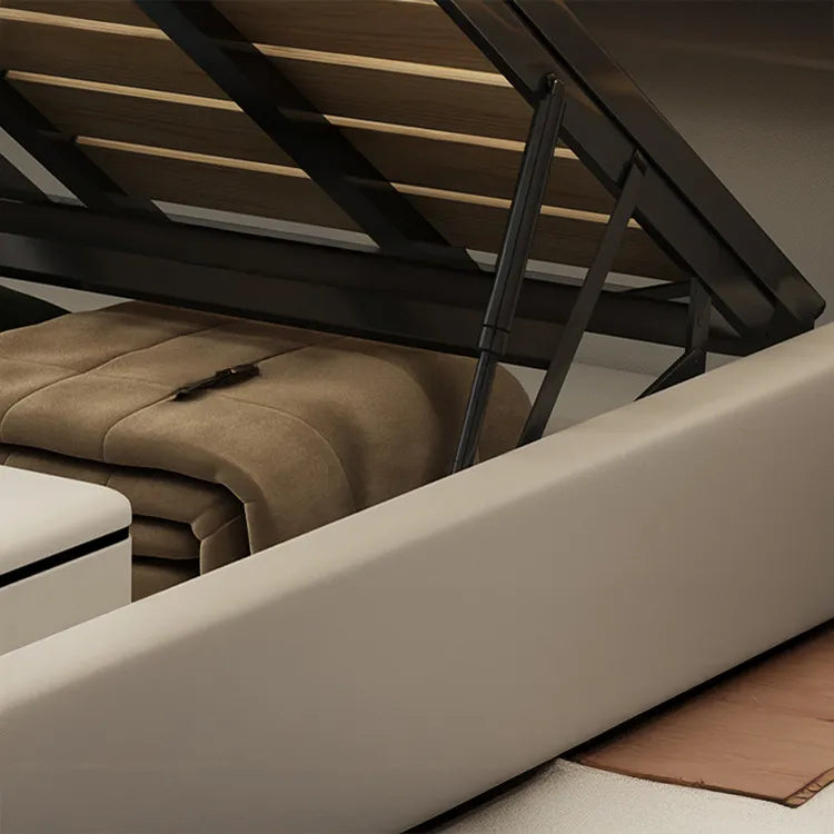 Bed Khaki Beige Light gray Dark gray Cowhide Leather Pine Solid wood Multi-layer board Synthetic leather fxbl-6384