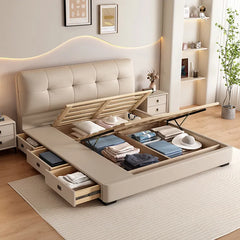 Bed Khaki Beige Gray Black Synthetic leather Pine Solid wood Multi-layer board fxbl-6385
