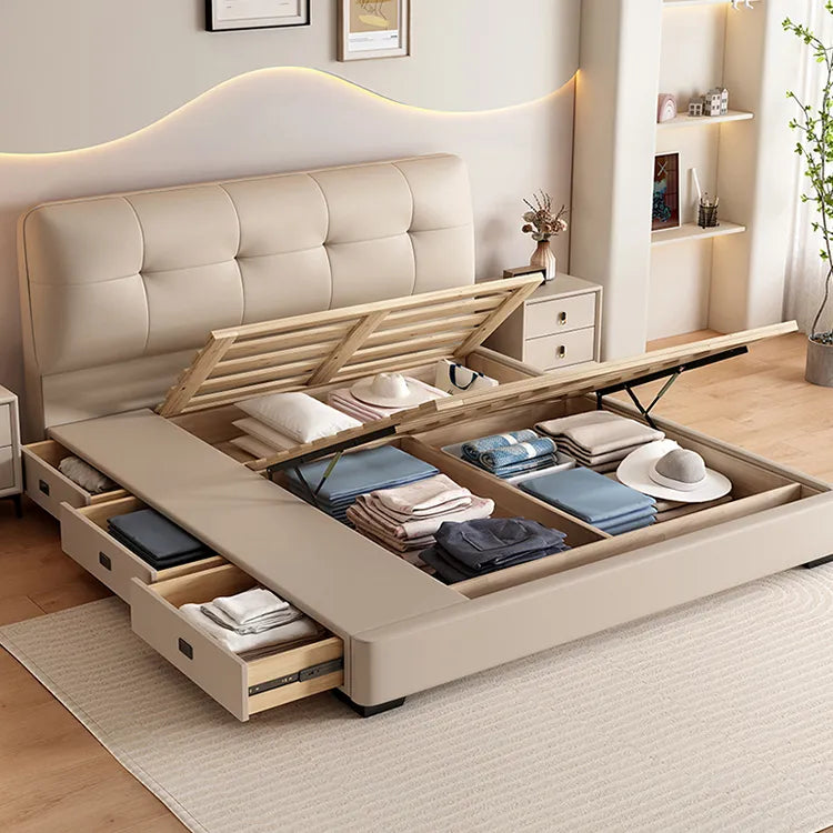 Bed Khaki Beige Gray Black Synthetic leather Pine Solid wood Multi-layer board fxbl-6385