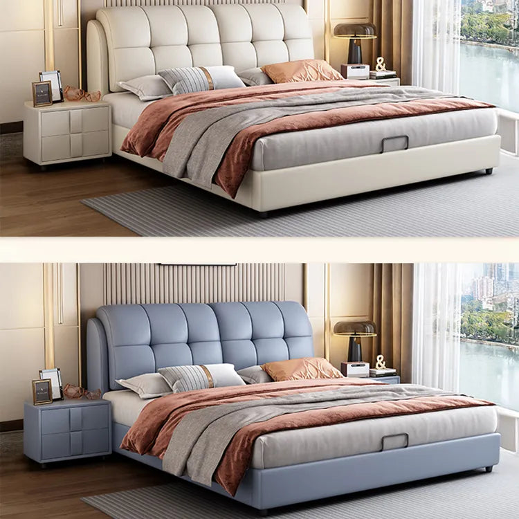 Bed Beige Blue Synthetic leather Solid wood Multi-layer board fxbl-6386