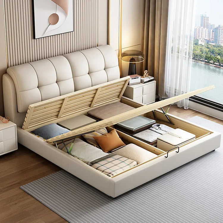 Bed Beige Blue Synthetic leather Solid wood Multi-layer board fxbl-6386