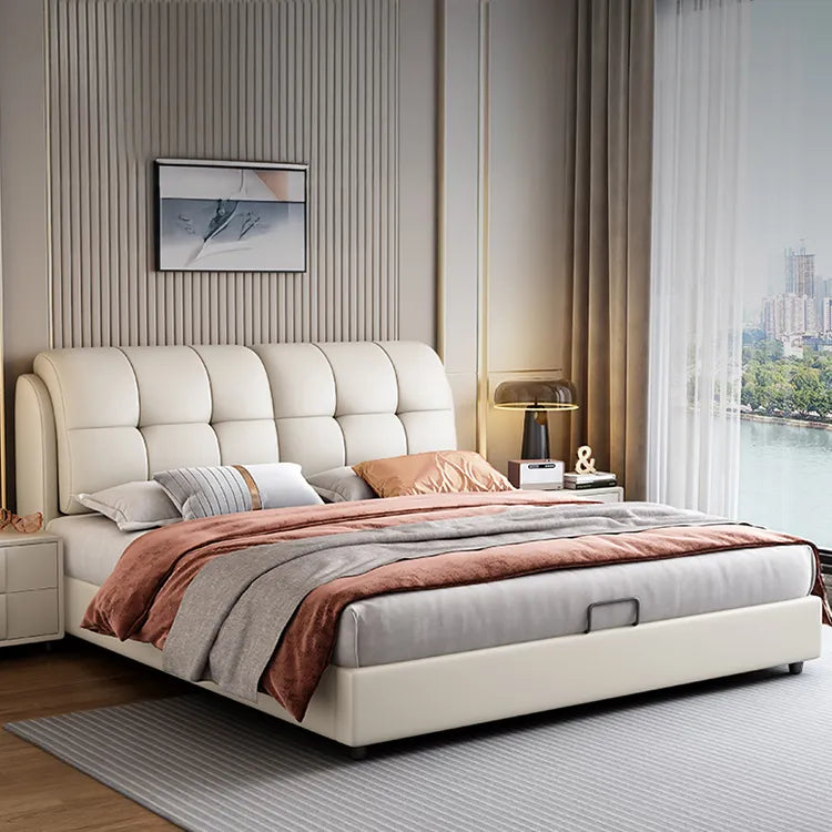 Bed Beige Blue Synthetic leather Solid wood Multi-layer board fxbl-6386