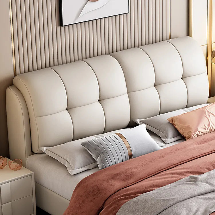 Bed Beige Blue Synthetic leather Solid wood Multi-layer board fxbl-6386