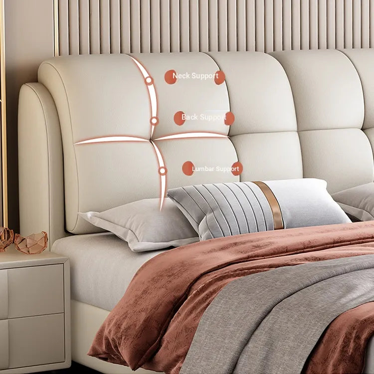 Bed Beige Blue Synthetic leather Solid wood Multi-layer board fxbl-6386