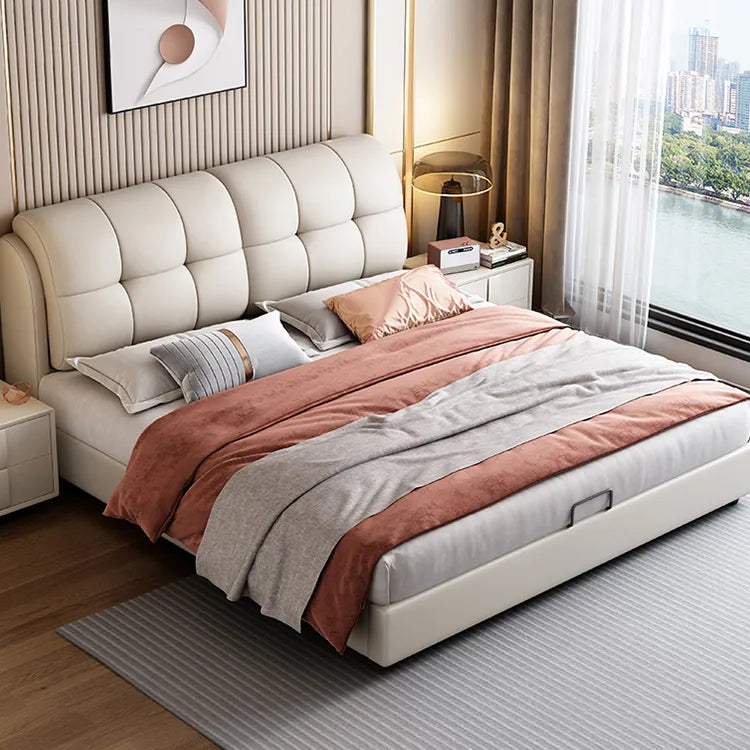 Bed Beige Blue Synthetic leather Solid wood Multi-layer board fxbl-6386