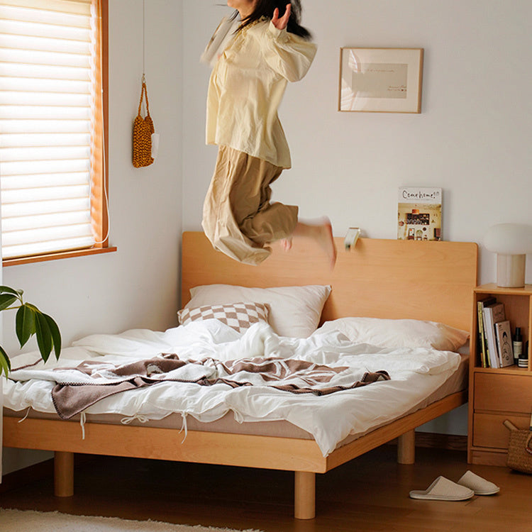Sleek Beech Wood Bed Frame with Modern Metal Accents for a Stylish Bedroom fxgmz-587