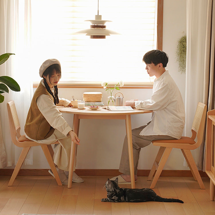 Elegant Natural Beech Wood and Metal Dining Table - Stylish and Durable fxgmz-602