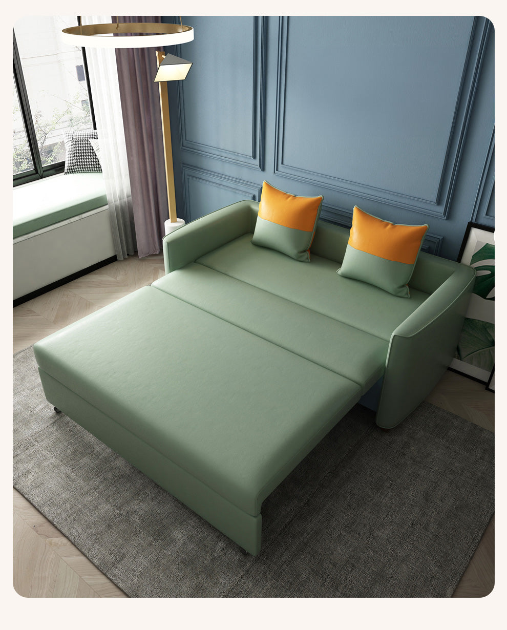 Convertible Sofa Bed with Green Dark Blue Light Gray Techno Fabric and White Wooden Frame fxgz-273
