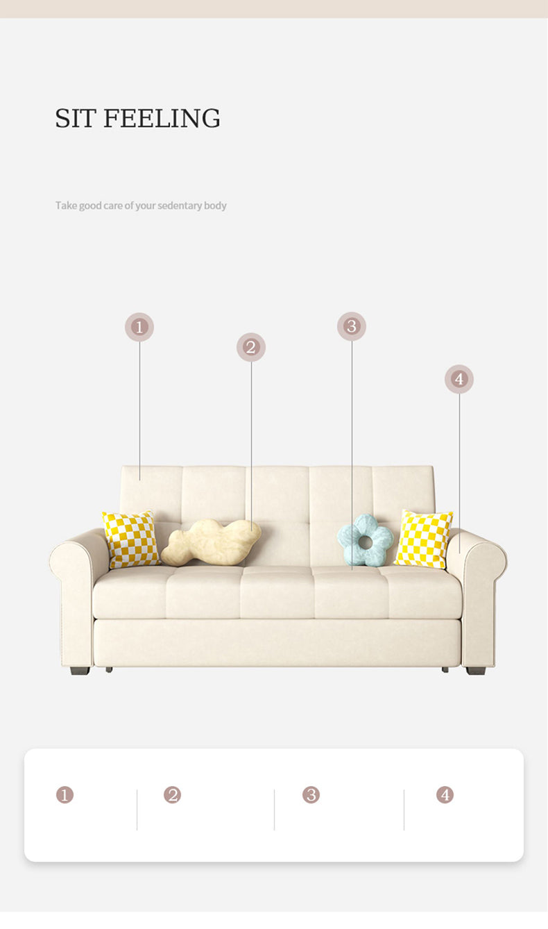 Convertible Sofa Bed in Off-White Gray with Blue, Green, Orange, and Brown Accents - Wood Frame & Techno Fabric fxgz-294