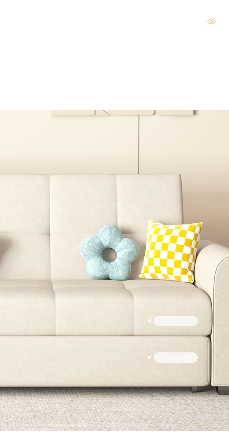 Convertible Sofa Bed in Off-White Gray with Blue, Green, Orange, and Brown Accents - Wood Frame & Techno Fabric fxgz-294