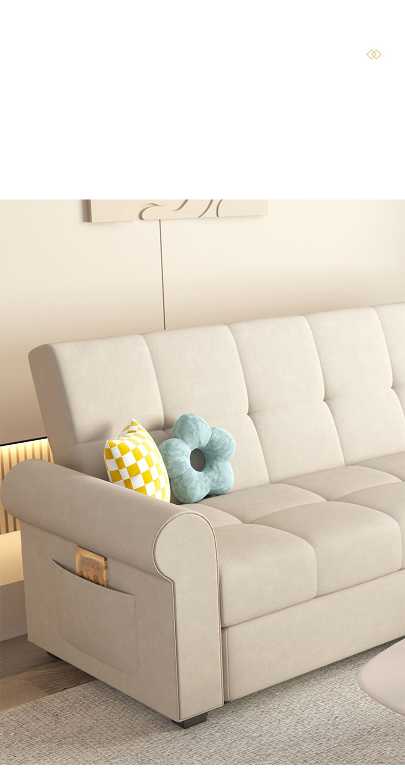 Convertible Sofa Bed in Off-White Gray with Blue, Green, Orange, and Brown Accents - Wood Frame & Techno Fabric fxgz-294