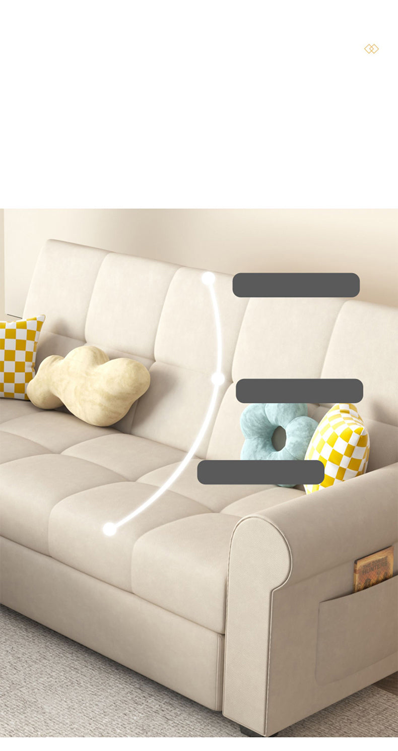Convertible Sofa Bed in Off-White Gray with Blue, Green, Orange, and Brown Accents - Wood Frame & Techno Fabric fxgz-294