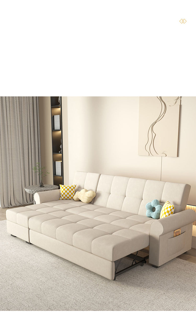 Convertible Sofa Bed in Off-White Gray with Blue, Green, Orange, and Brown Accents - Wood Frame & Techno Fabric fxgz-294