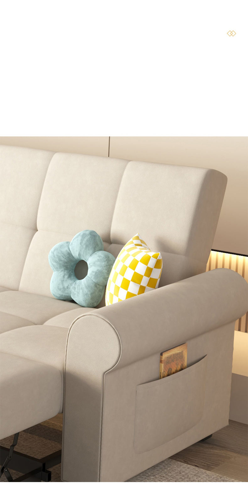 Convertible Sofa Bed in Off-White Gray with Blue, Green, Orange, and Brown Accents - Wood Frame & Techno Fabric fxgz-294