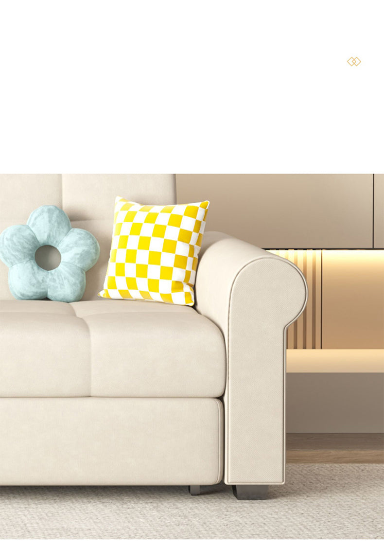 Convertible Sofa Bed in Off-White Gray with Blue, Green, Orange, and Brown Accents - Wood Frame & Techno Fabric fxgz-294