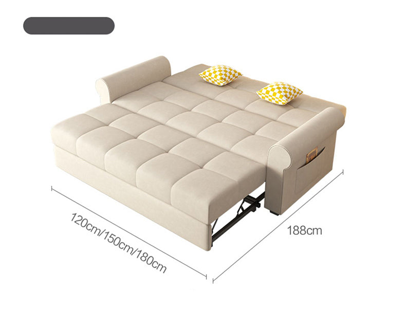 Convertible Sofa Bed in Off-White Gray with Blue, Green, Orange, and Brown Accents - Wood Frame & Techno Fabric fxgz-294
