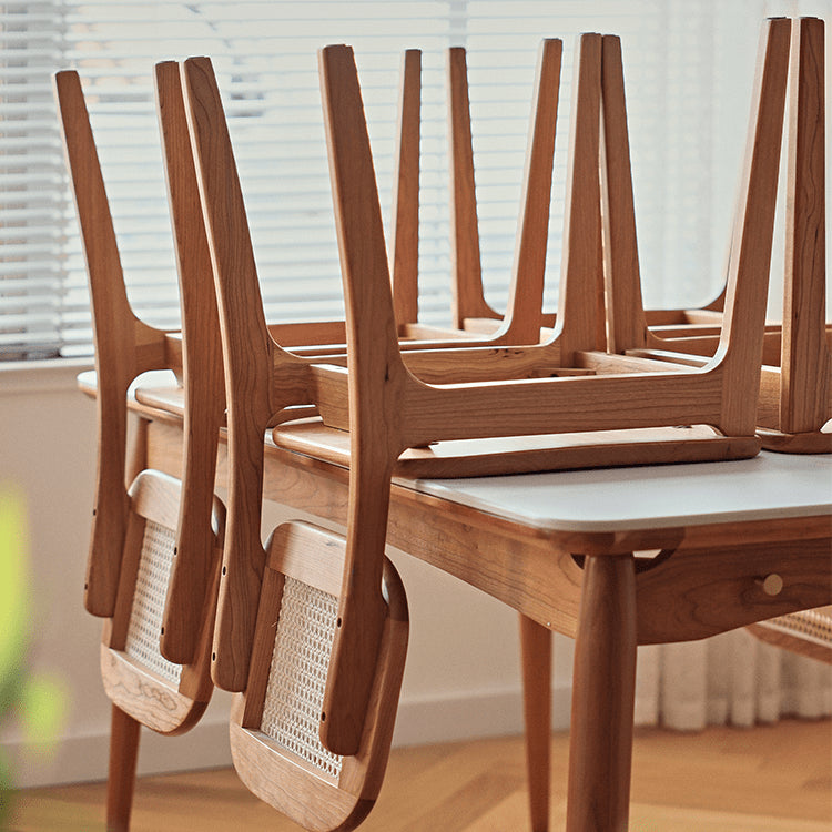Elegant Cherry Wood Chair with Natural Rattan Accent fyg-661