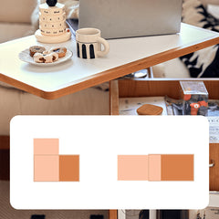 Elegant Tea Table: White Natural Wood with Sintered Stone & Cherry Wood Accents, Stainless Steel Frame fyg-668