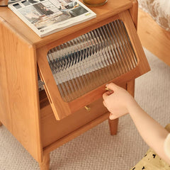 Elegant Bedside Cupboard with Glass Door - Cherry & Tung Wood Finish fyg-674