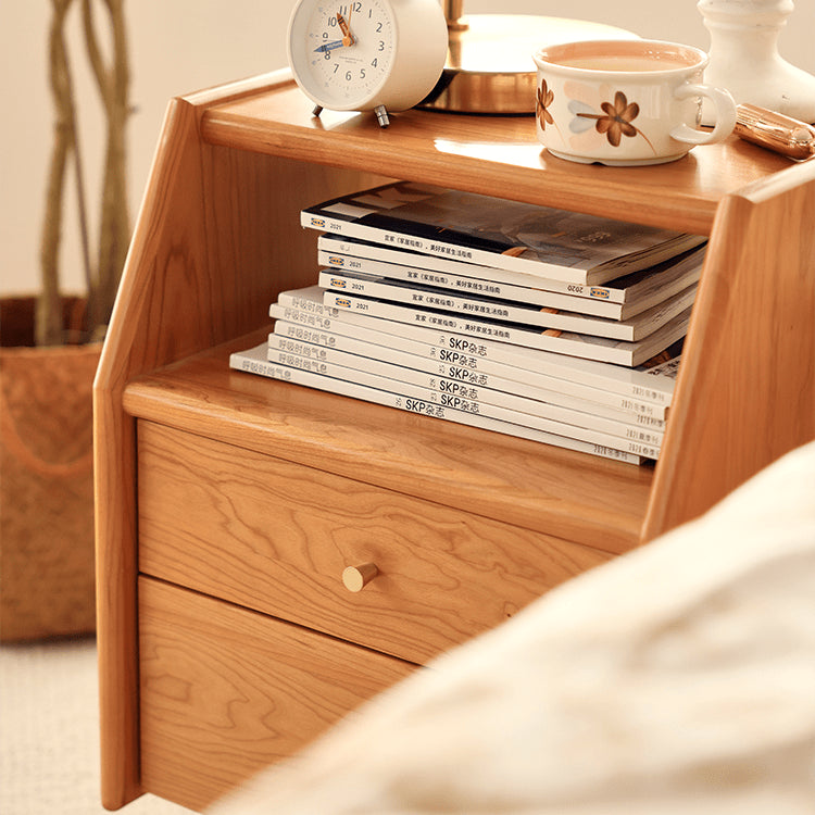 Elegant Bedside Cupboard in Rich Cherry, Tung, and Red Oak Wood Finishes fyg-675