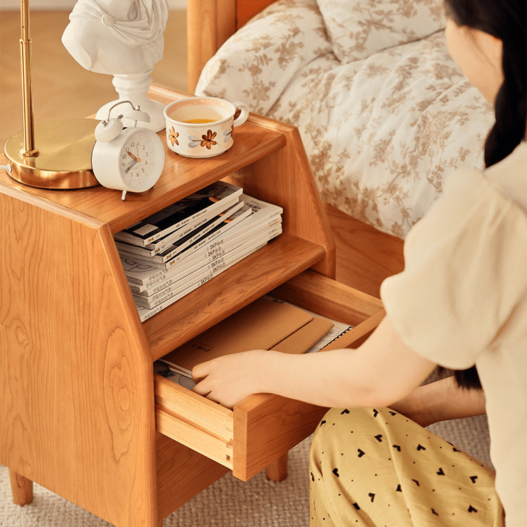 Elegant Bedside Cupboard in Rich Cherry, Tung, and Red Oak Wood Finishes fyg-675