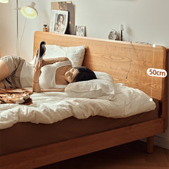 Handcrafted Cherry Wood and Pine Bed with Stainless Steel Accents - Luxurious Natural Finish fyg-677