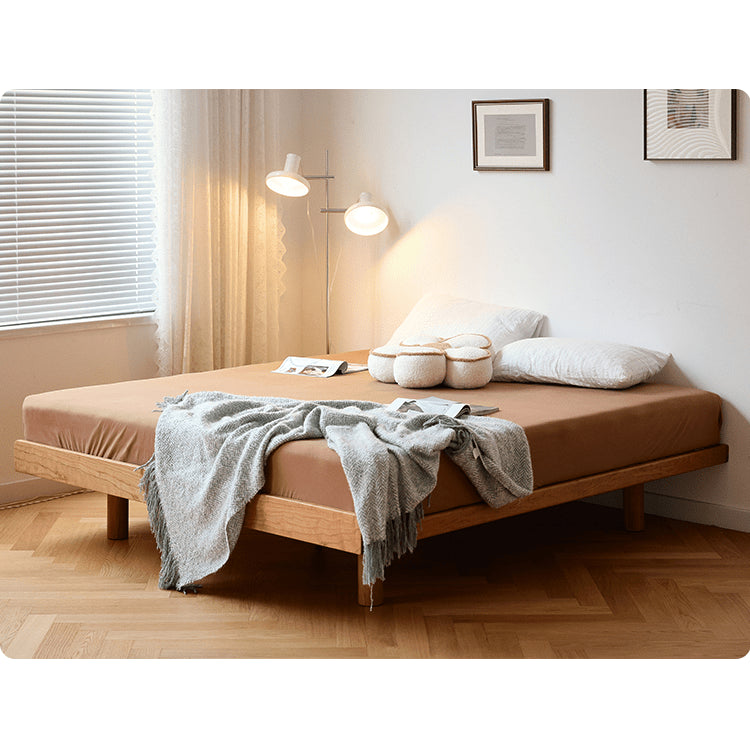 Elegant Natural Wood Bed with Cherry and Beech Wood Accents & Durable Metal Frame fyg-678