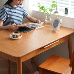 Elegant Natural Wood Table with Cherry Finish and Sleek Metal Accents fyx-835