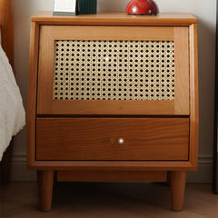 Elegant Cherry Wood Bedside Cupboard with Copper and Glass Accents fyx-862