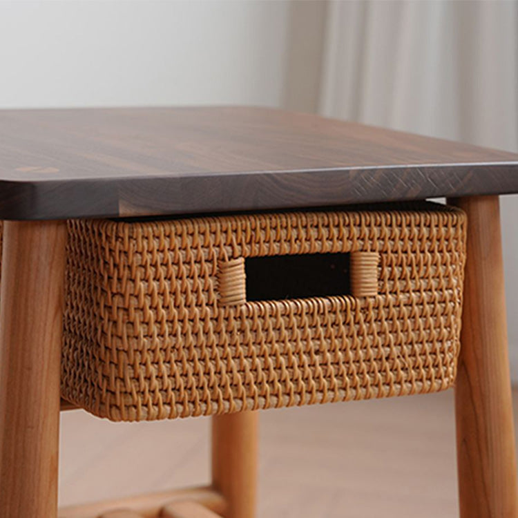 Stylish Tea Table in Cherry Wood & Walnut with Elegant Rattan Design fyx-874