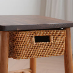 Stylish Tea Table in Cherry Wood & Walnut with Elegant Rattan Design fyx-874